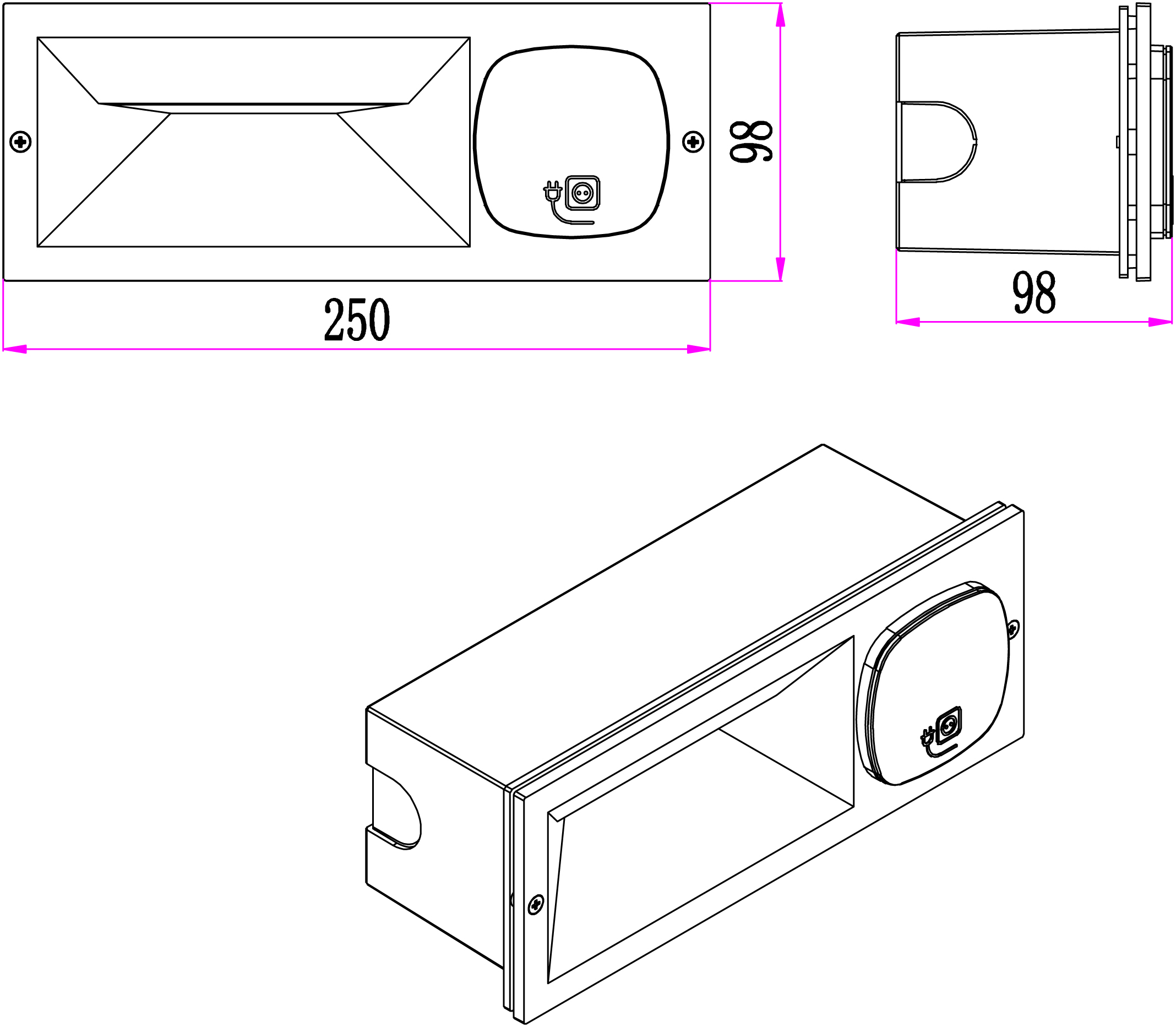 Heitronic LED Wandeinbauleuche MURANO anthrazit für innen und außen mit Steckdose 7 Watt IP54 250x98x98mm