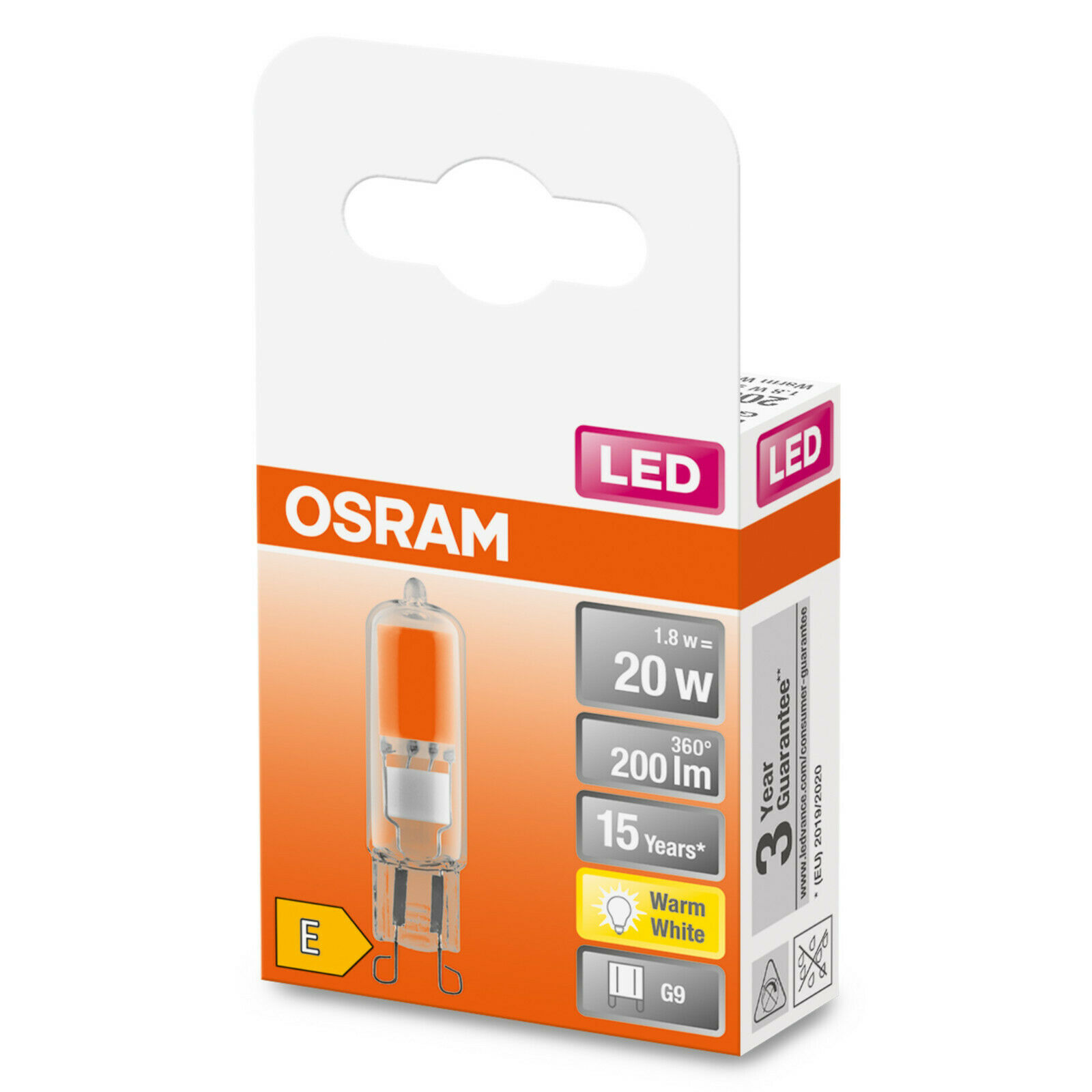 Osram LED Pin Filamentlampe 1,8 Watt G9 827 warmweiß extra 
