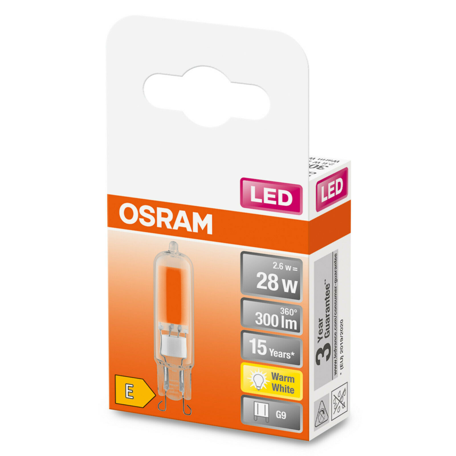 Osram LED Pin Filamentlampe 2,6 Watt G9 827 warmweiß extra 