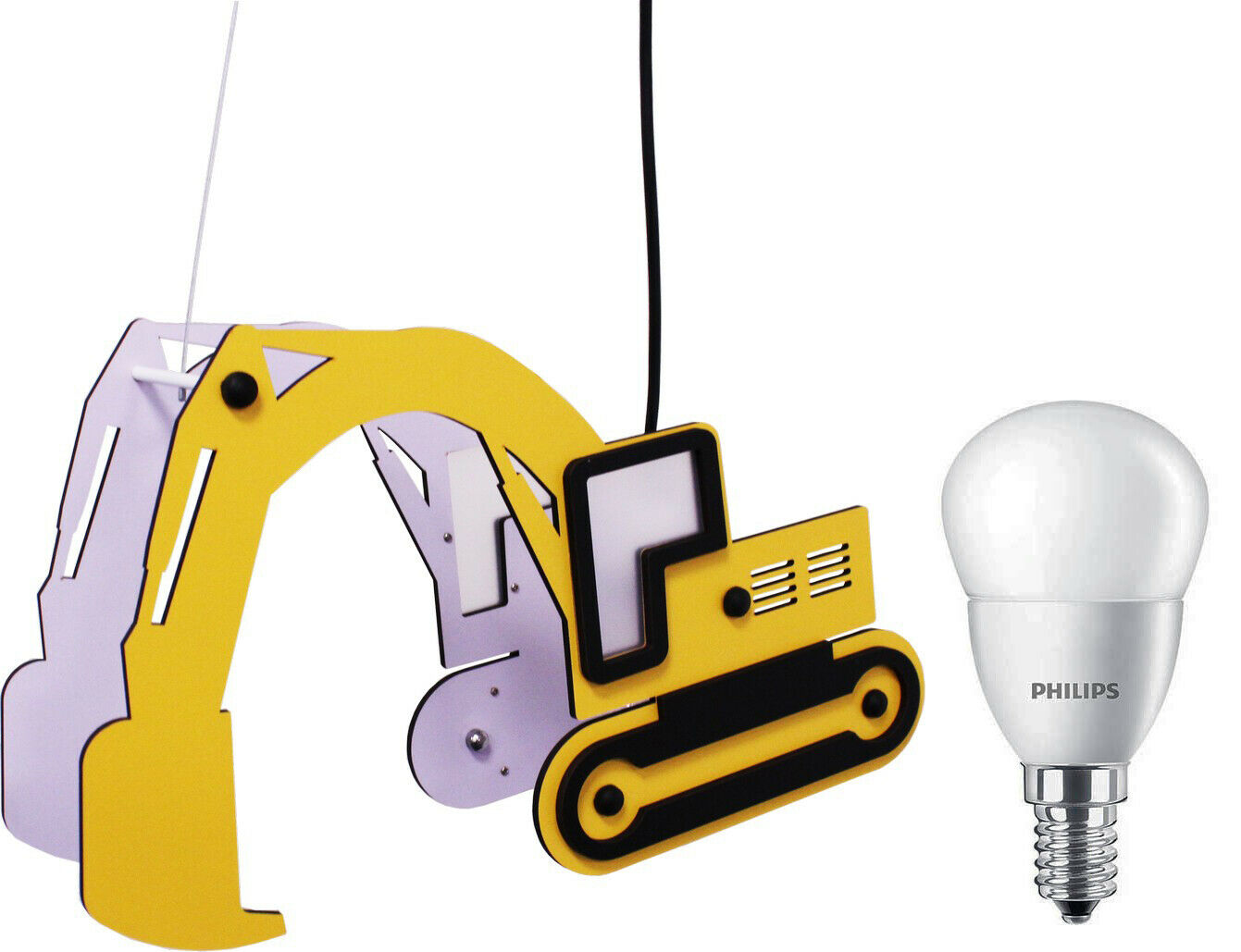 INSATECH LED Hängeleuchte Bagger MDF 1x E14 inkl Philips LED Lampe 4,5 Watt, warmweiß extra mit Lichtmenge 470 Lumen