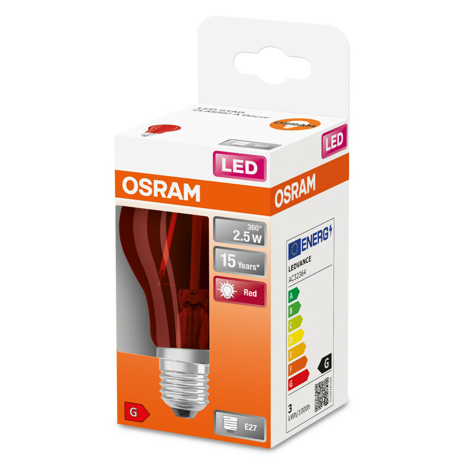 Osram LED rote Filamentlampe Birnenform 2,5 Watt E27 