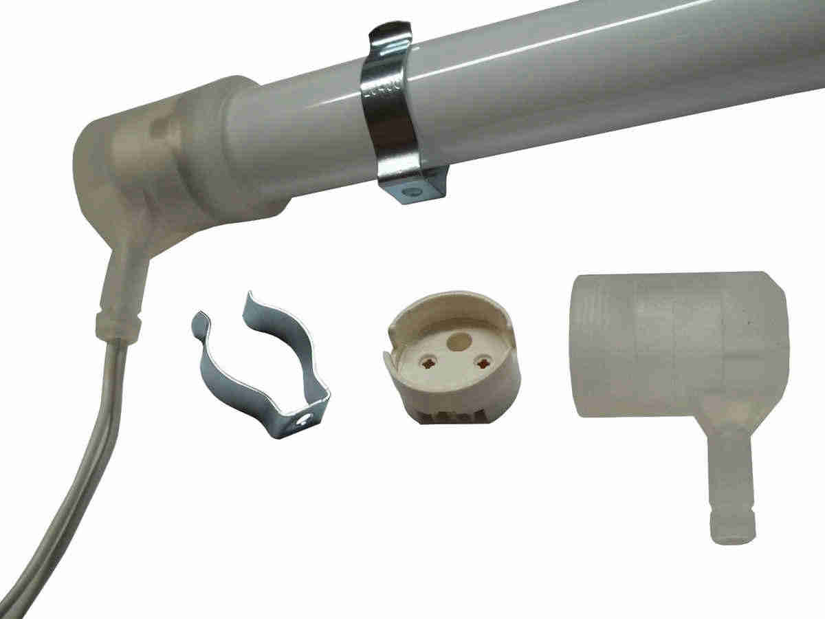 Fassungsset Schutzkappe AU-703043 26mm T8 IP54 mit Fassung VS-101784 und Lampenhalter T8 VS-100442 (je 2 Stueck)